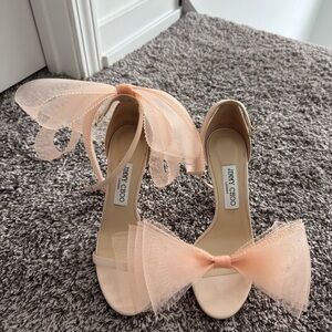 Jimmy Choo Peach Tulle Bow Heels